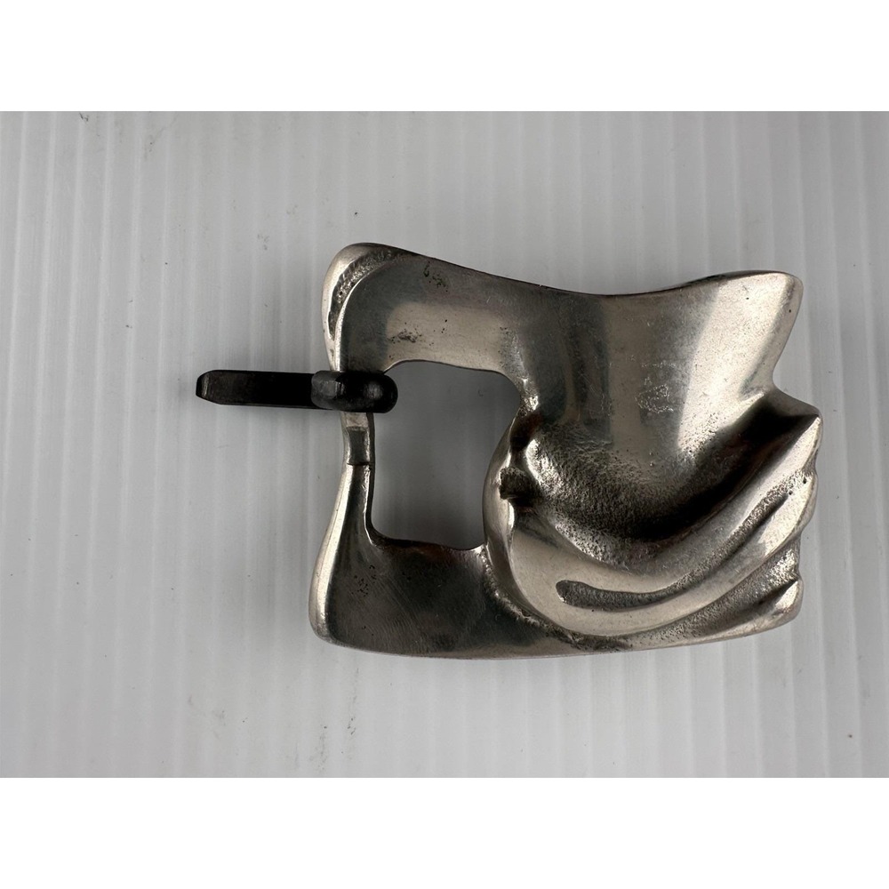 Vtg Ilana Goor, Israel Artist, Silver Tone Abstract Tongue Buckle Brutalist